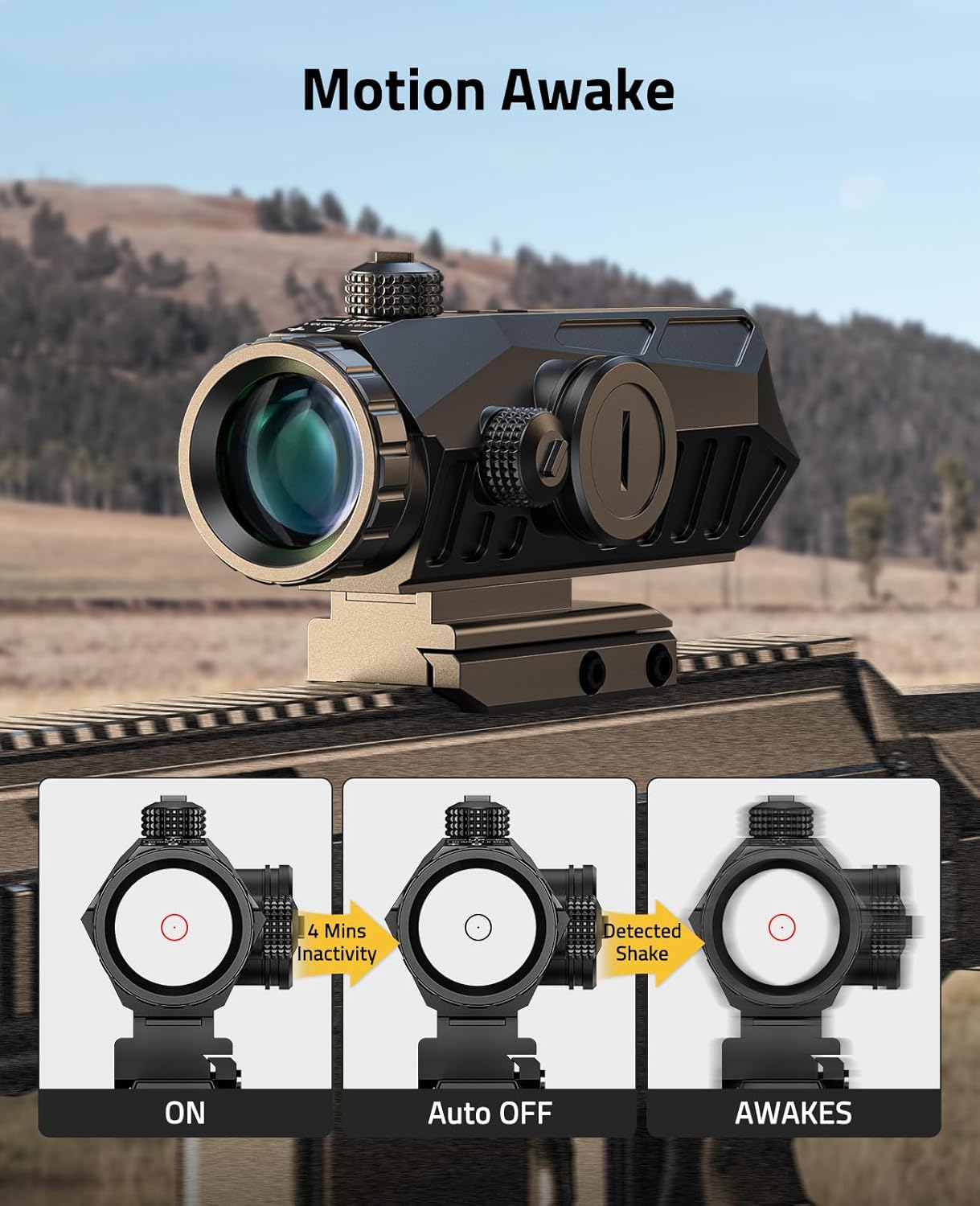 CVLIFE Compact Prism Scope with Motion Awake Technology, Red & Green Illuminated Circle Dot Reticle, Electronic Button Control, Fully Multi-Coated Lenses, Two Height Settings