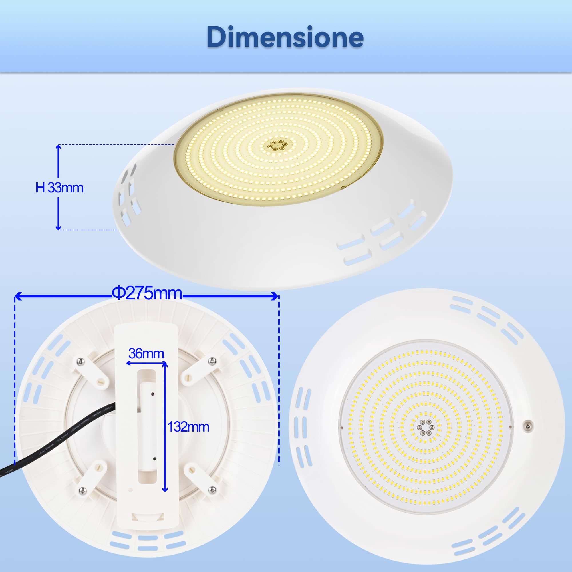 LyLmLe Luce Piscina LED Riempito di Resina, 35W Faretti LED Illuminazione ultrapiatta(équivalent 300W Lampada alogena), 3500lm,140°angolo, IP68 Impermeabile, Montaggio Superficiale, 12V AC/DC,6000K