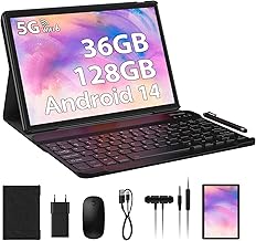 PIXPEAK Tablet 10 Inch Android 14.0 with 5G WiFi Tablet, 36GB RAM+128GB ROM(1TB Expandable), Octa Core 2.0 GHz Tablet, 8000mAh, 5MP+8MP, FHD, WLAN, Bluetooth, GPS, Tablet with Keyboard ect (Grey)