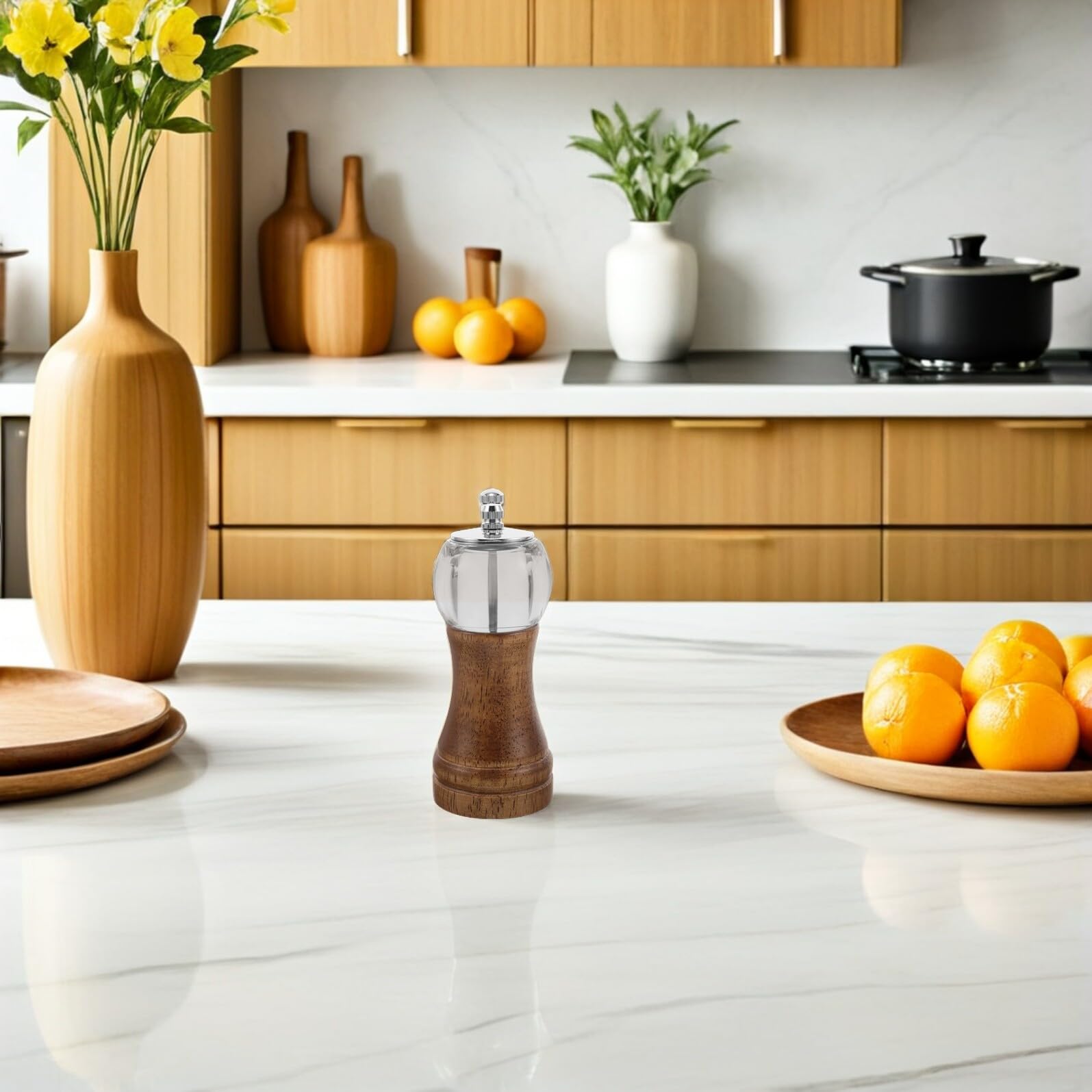 IMIKEYA Macinapepe manuale con manovella trasparente ricaricabile per sale e spezie portatile per cucina e barbecue, design compatto e facile da usare