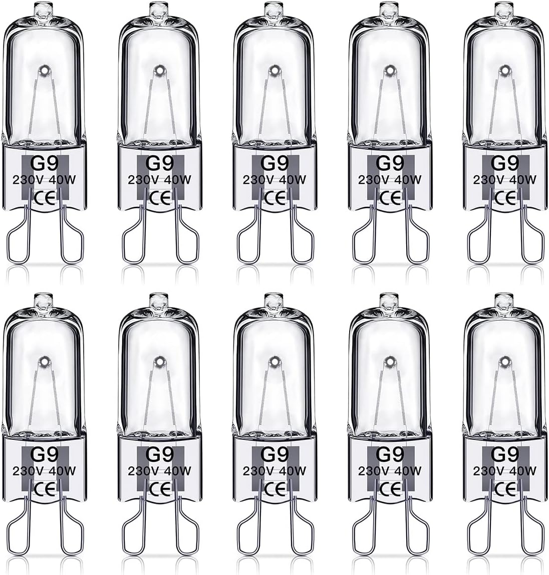 SILKIT G9 Halogen Light Bulbs 40W, No Flickering, Dimmable, 600lm, 2800K, G9 Capsule Bulb, Warm White, 10 Pack