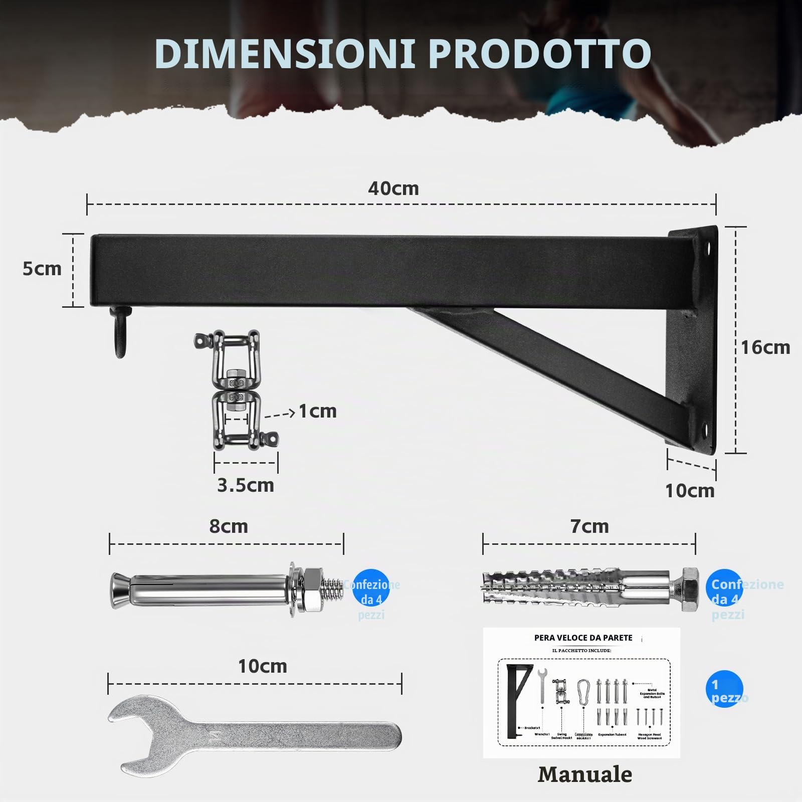 staffa per sacco da boxe, supporto da parete per sacco da boxe pesante, con supporto per appendere fino a 100 kg, rotazione silenziosa per palestra domestica, uso interno ed esterno, per