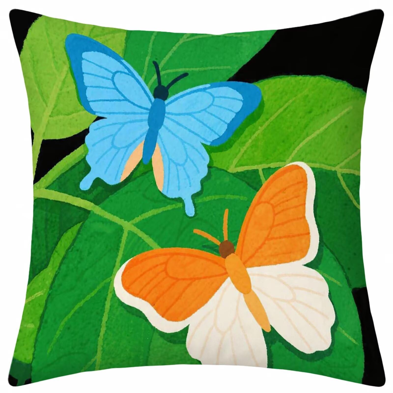 Housse de coussin 50x50 vert papillon en velours doux pour salon maison