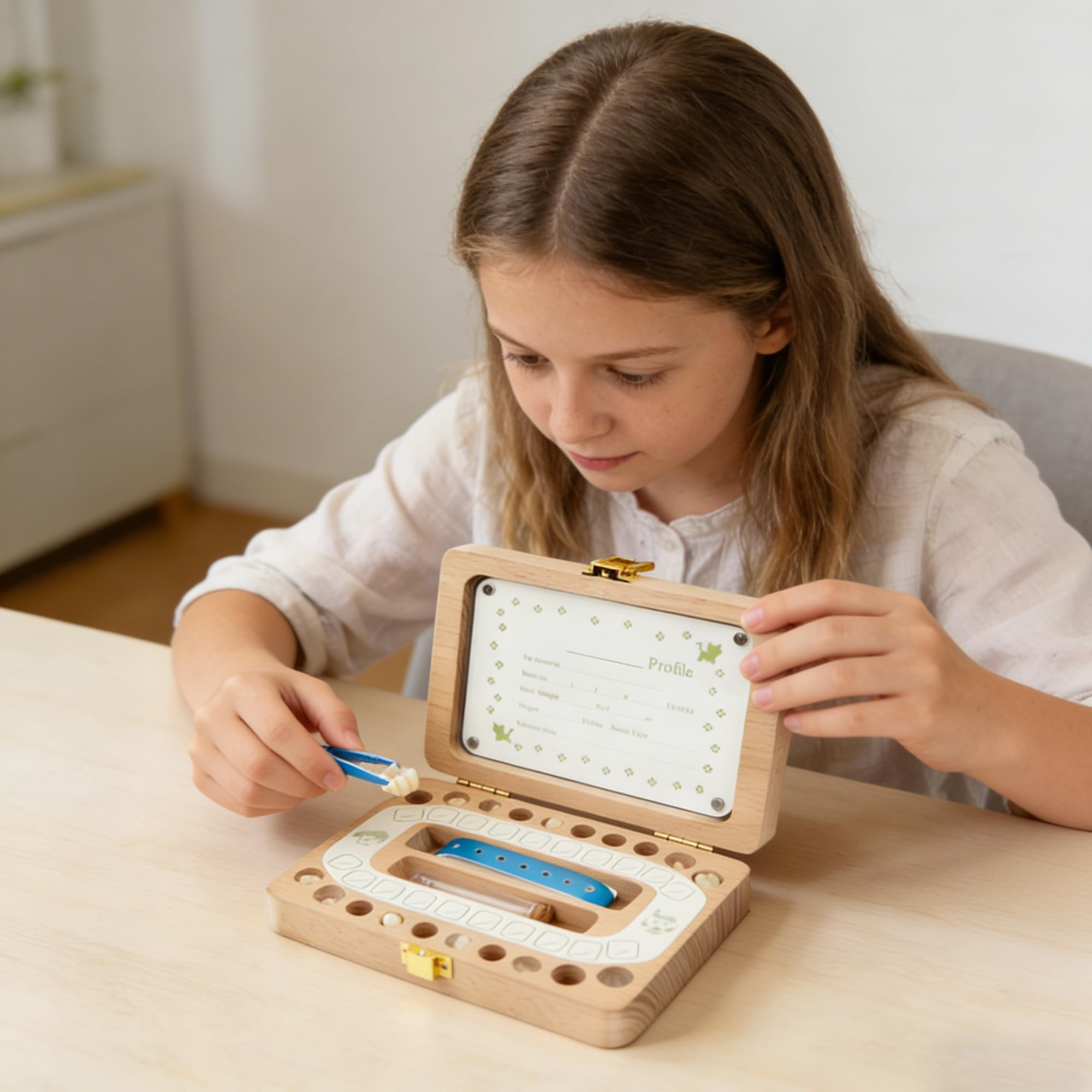SUQ Baby Tooth Fairy Box Marco de Fotos, Caja de Almacenamiento de Dientes para Niños, Caja de Dientes de Leche para Hombres y Mujeres, Regalo de Nacimiento, Bautismo, Traje de Cumpleaños
