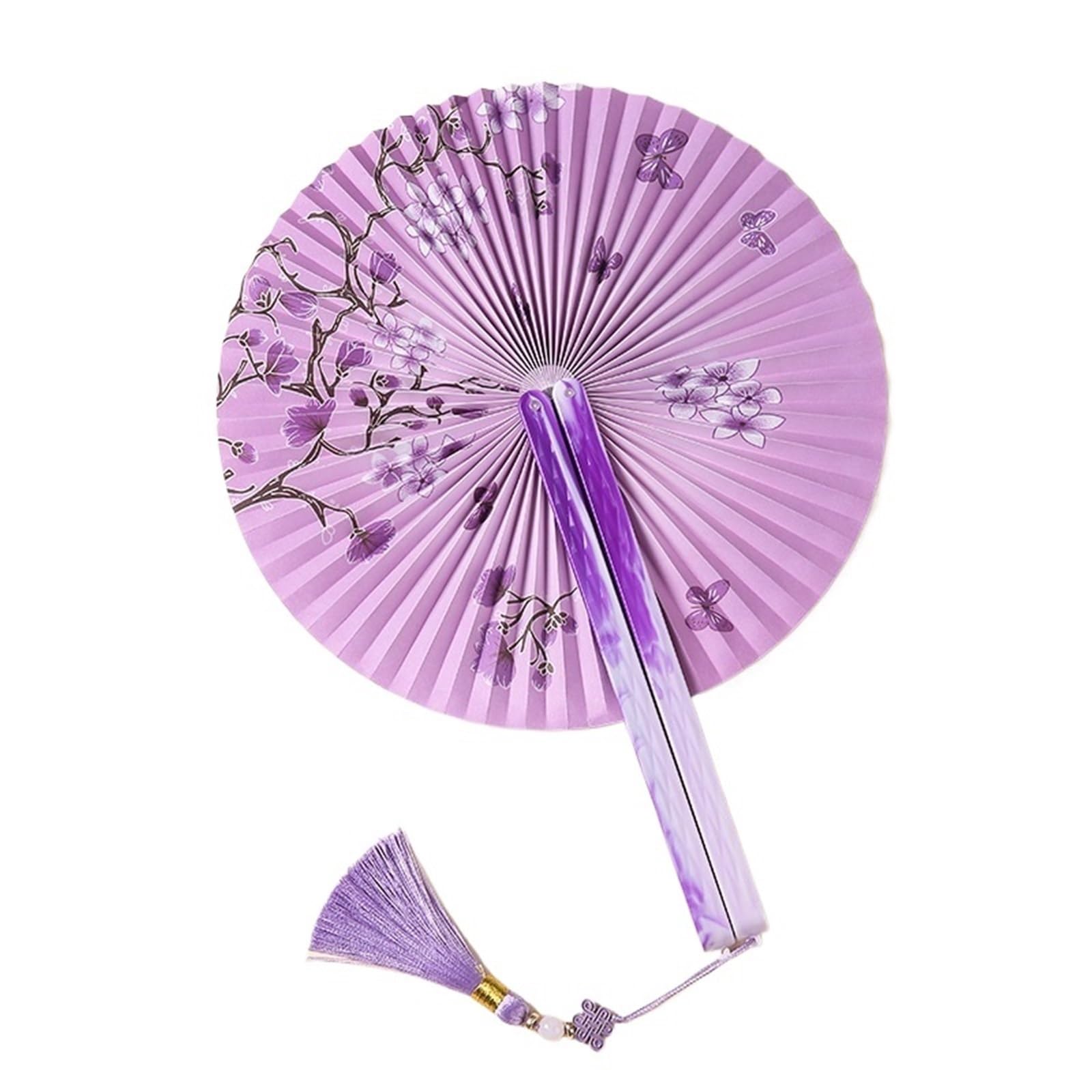 Dcuipg Color1 5Pcs Round Hand Held Paper Fan For Party