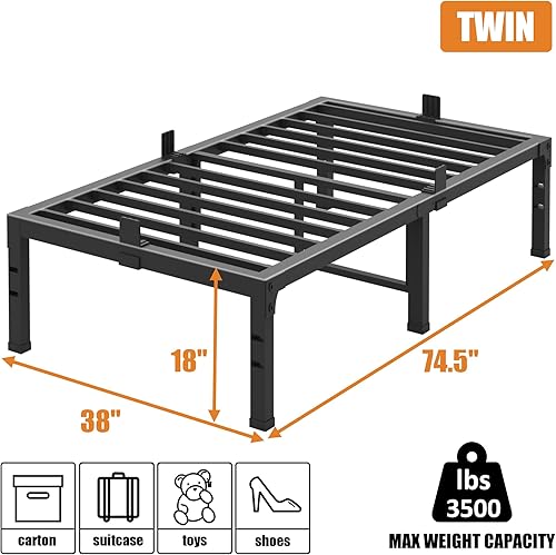 Miniatura 68 de FUIOBYVV Marco de cama King con plataforma de metal resistente de 14 pulgadas, soporte de cama tamaño King de hasta 3500 libras, no necesita somier,