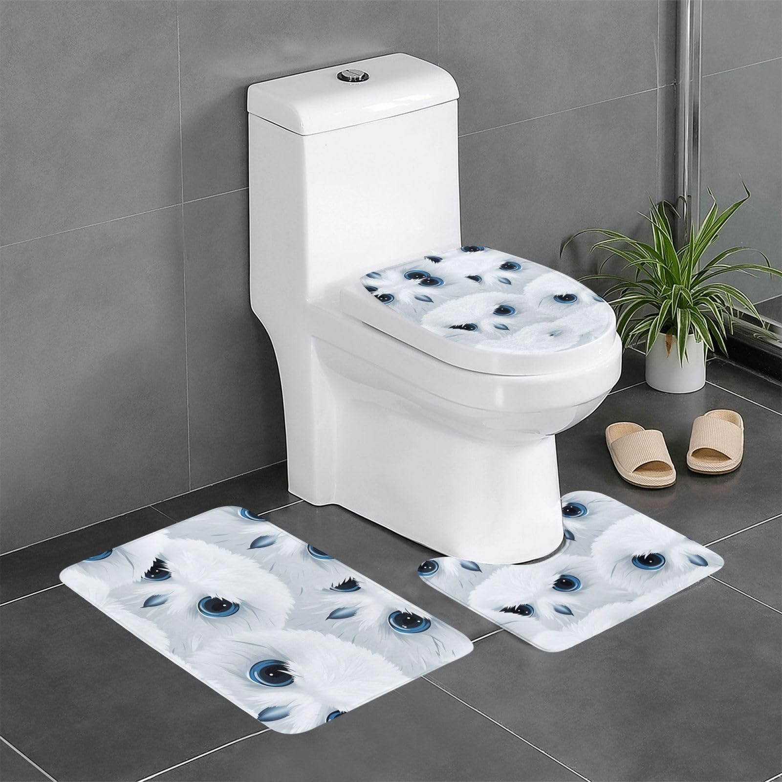 Tapis de salle de bain antidérapants hibou des neiges pour wc et coiffeuse