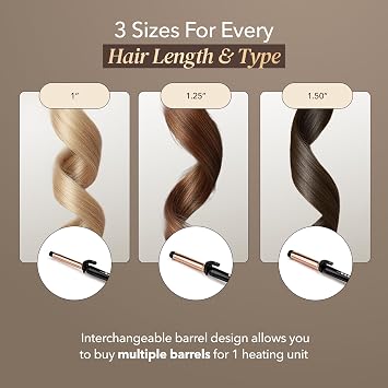 SRILabs CurlQ Extra-Long Titanium Barrel 1 / 1.25 / 1.5 Curling Iron, with 12-Temperature Settings, Dual Voltage, Rapid Heat Up, and 360 Degrees Swivel Cord