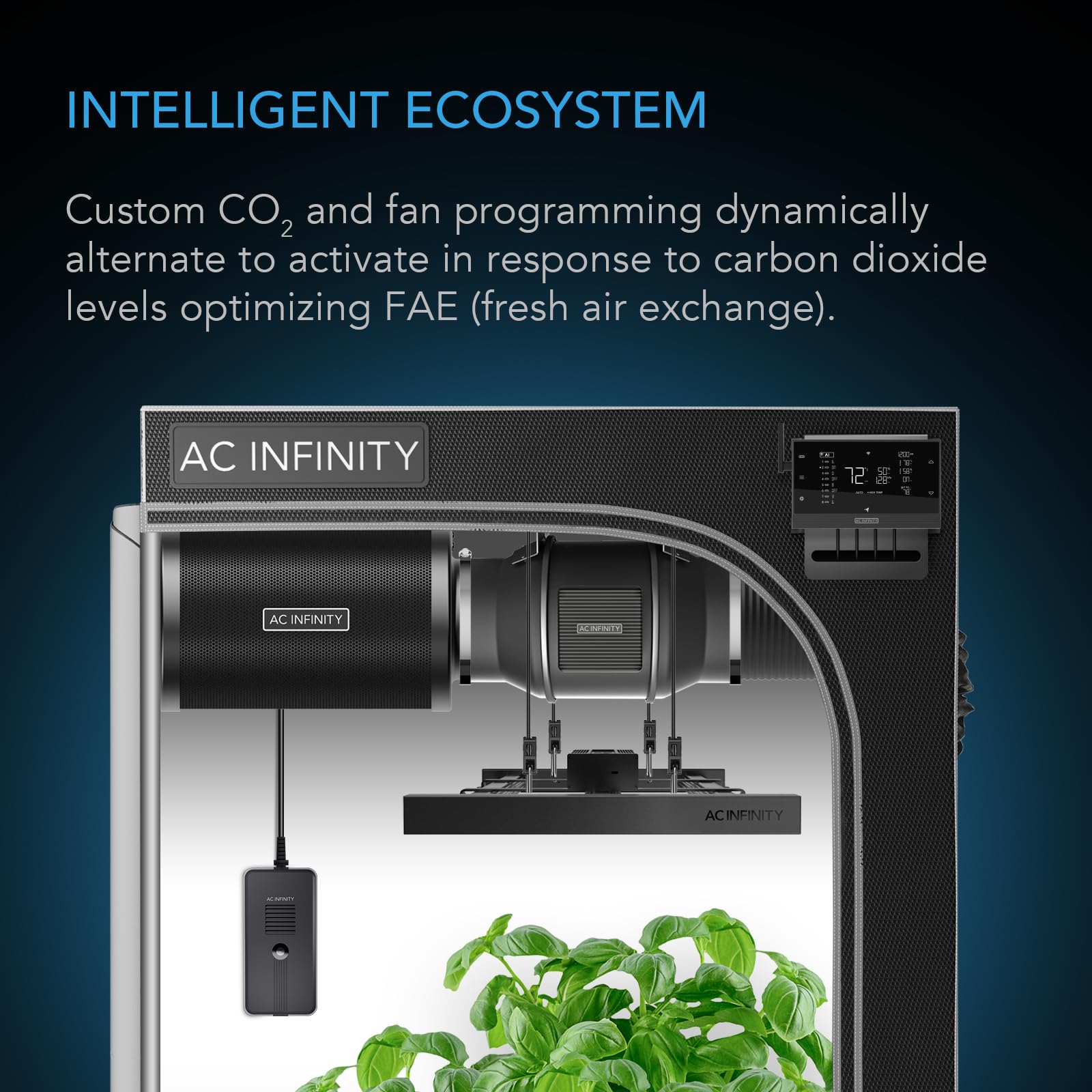AC Infinity Sensor de CO2 + luz, sensor ambiental, ayuda dinámicamente al controlador AI+ seguimiento de datos de CO2 para jardines, tiendas de campaña, espacios de cultivo, con ventilador inteligente