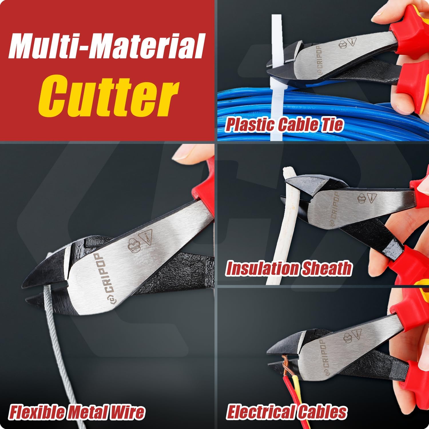 8 Inches Insulated Diagonal Cutters with Tool Storage Box, 1000V Insulated High Leverage Electrician Diagonal Cutting Pliers for Cutting Wires