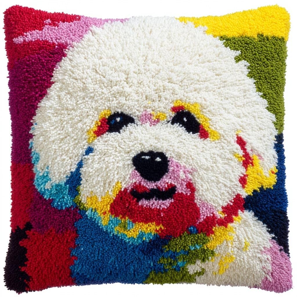 WallustrioaW Latch Hook Pillowcase Embroidery Kit,Animal Dog