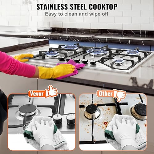 Miniatura 6 de VEVOR Placa de gas de 30 pulgadas, estufa de gas integrada con 5 quemadores, máx. 12250 BTU NGLPG, estufa de gas natural convertible de acero