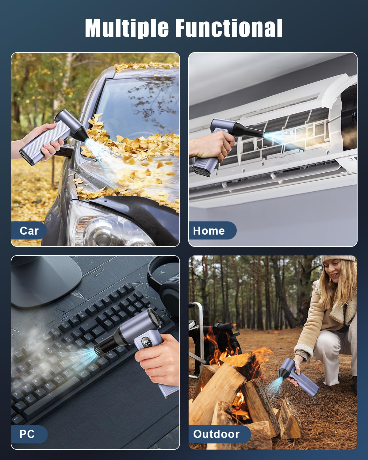Plumero de aire comprimido inalámbrico con luz LED, batería de 8000 mAh, motor sin escobillas, soplador de aire eléctrico ajustable de 4 engranajes para el hogar, coche, computadora, al aire libre