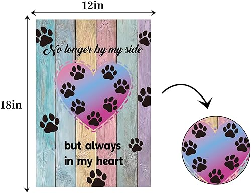 Miniatura 2 de MEFENG - Bandera de jardín con texto en inglés "No Longer By My Side But Always In My Heart" - Bandera de jardín con estampado de patas de madera de
