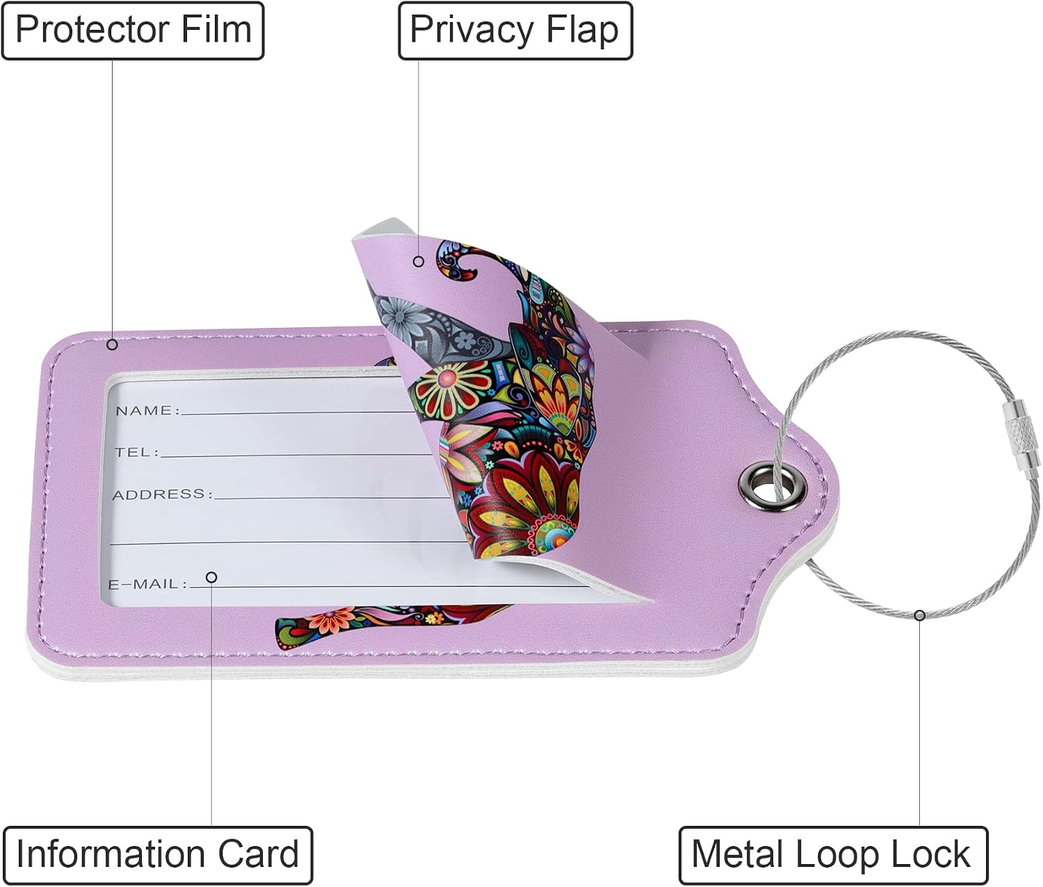 4 Pack Elephant Cute Luggage Tags Bag Suitcase Baggage Tag by Toughergun（Magenta）