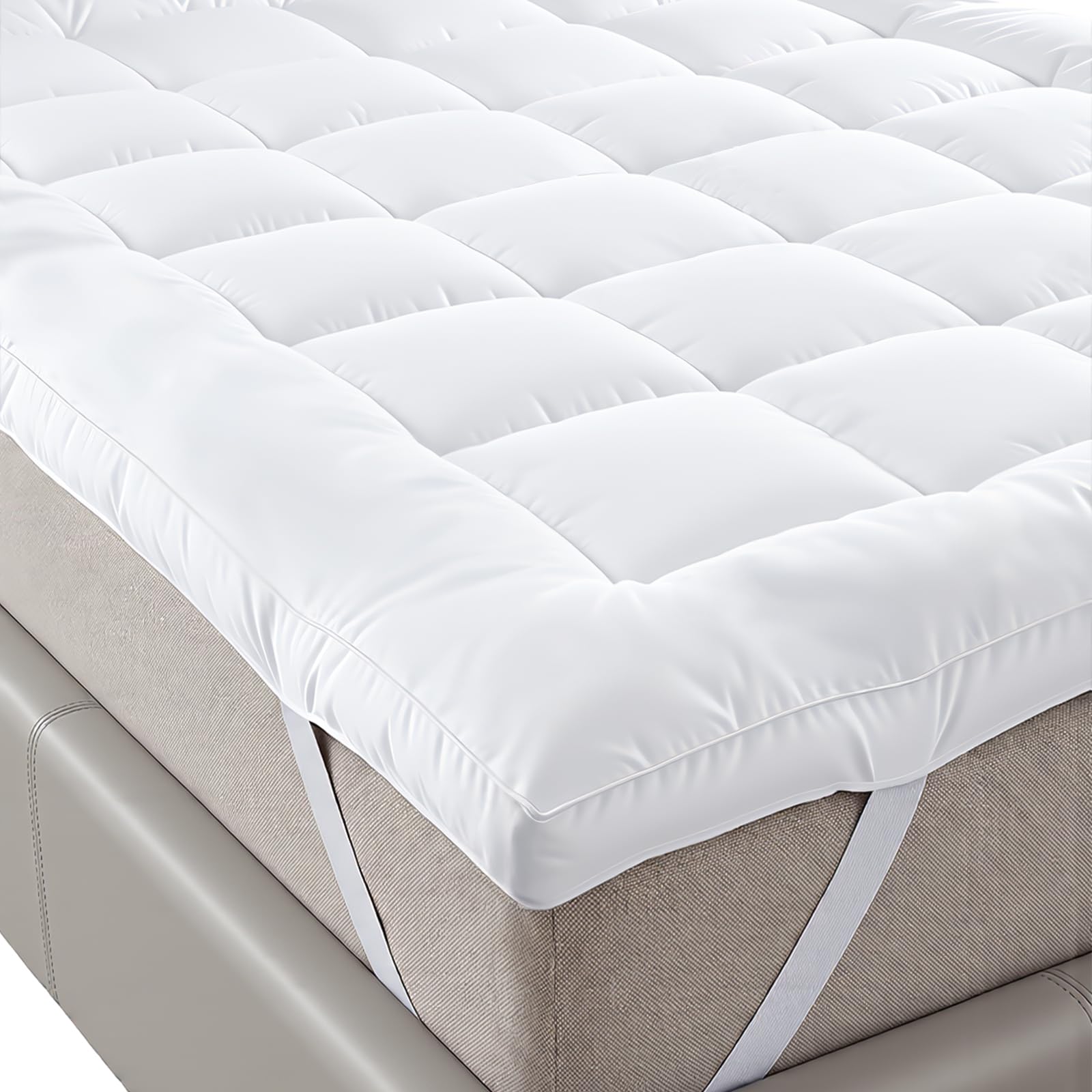 Pananan Super Soft Microfibre Mattress Topper,Single 6cm Thick Hotel Quality Zoned Filling with Elasticated Corner Straps,Washable & Breathable for Restful Sleep (Super King 183x200cm)