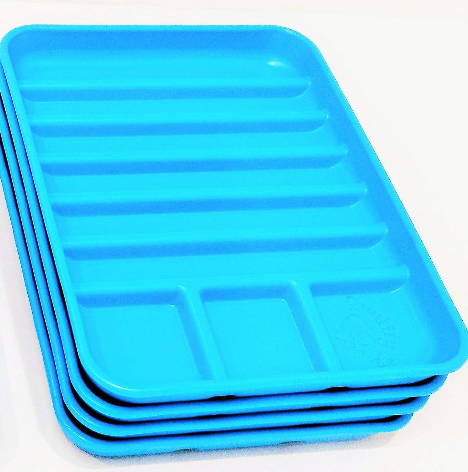 Medical, Dental, Medication, Syringe Tray (Set of 10) - Sapphire Blue Plastic, Multi-Compartment - Blue - Polypropylene - BPA-Free - 9.375" L x 7.5" W x 1" H