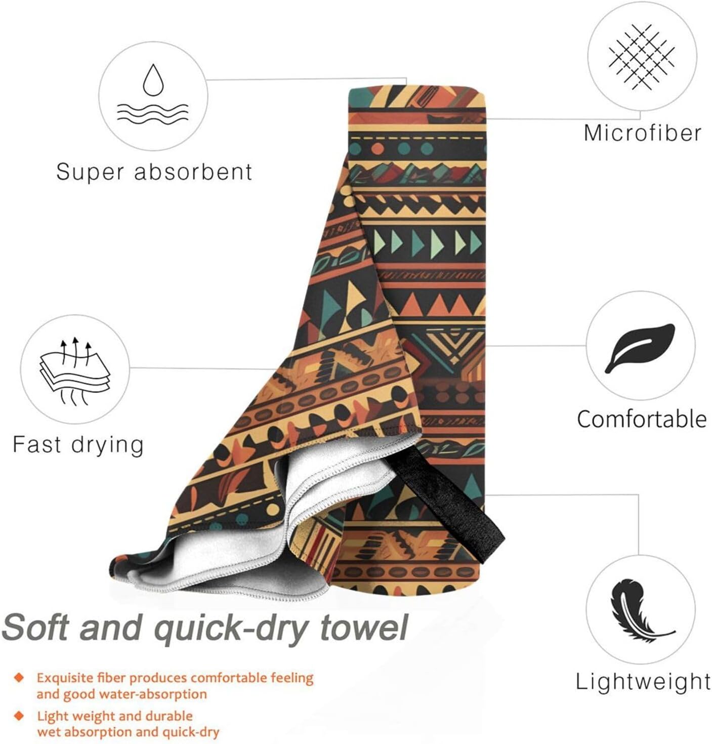 KHiry Microfiber Towel Beach Towels Native American Quick Dry Towel Soft Lightweight Travel Towels Absorbent Large Easy Pack Travel Things Beach Blanket for Gym Sports Swimming