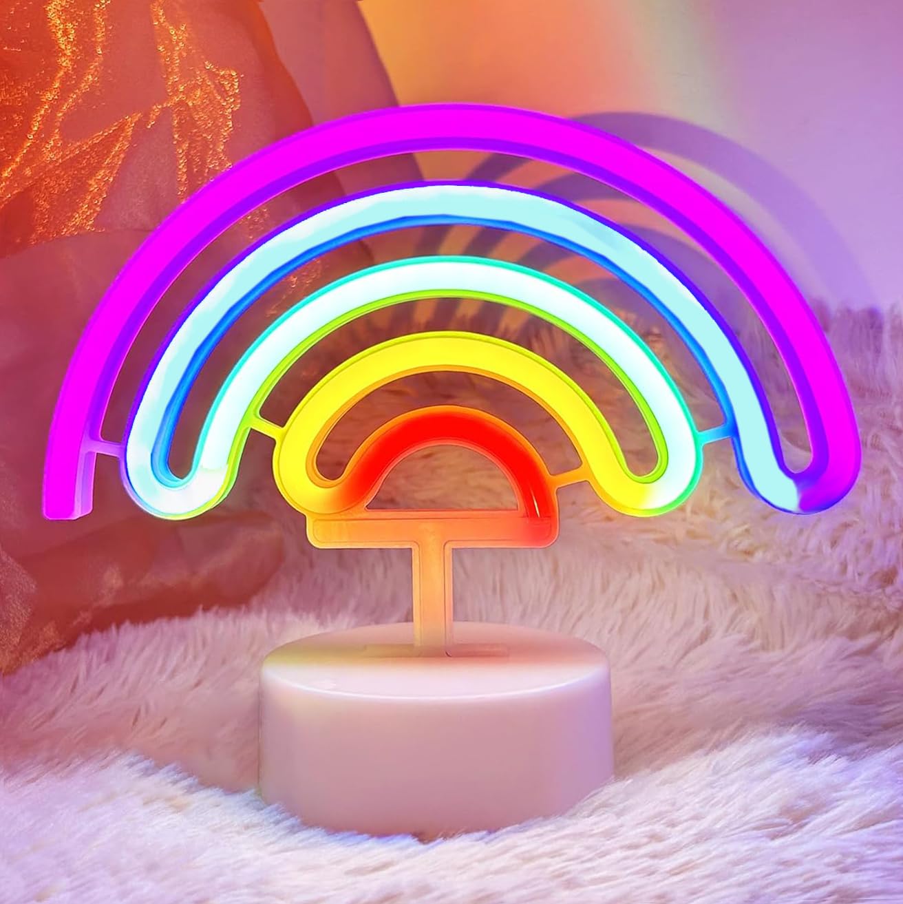 VIFULIN Rainbow Neon Sign - USB or Battery Operated LED Light for Classroom, Girls Bedroom, Kids Table Decor