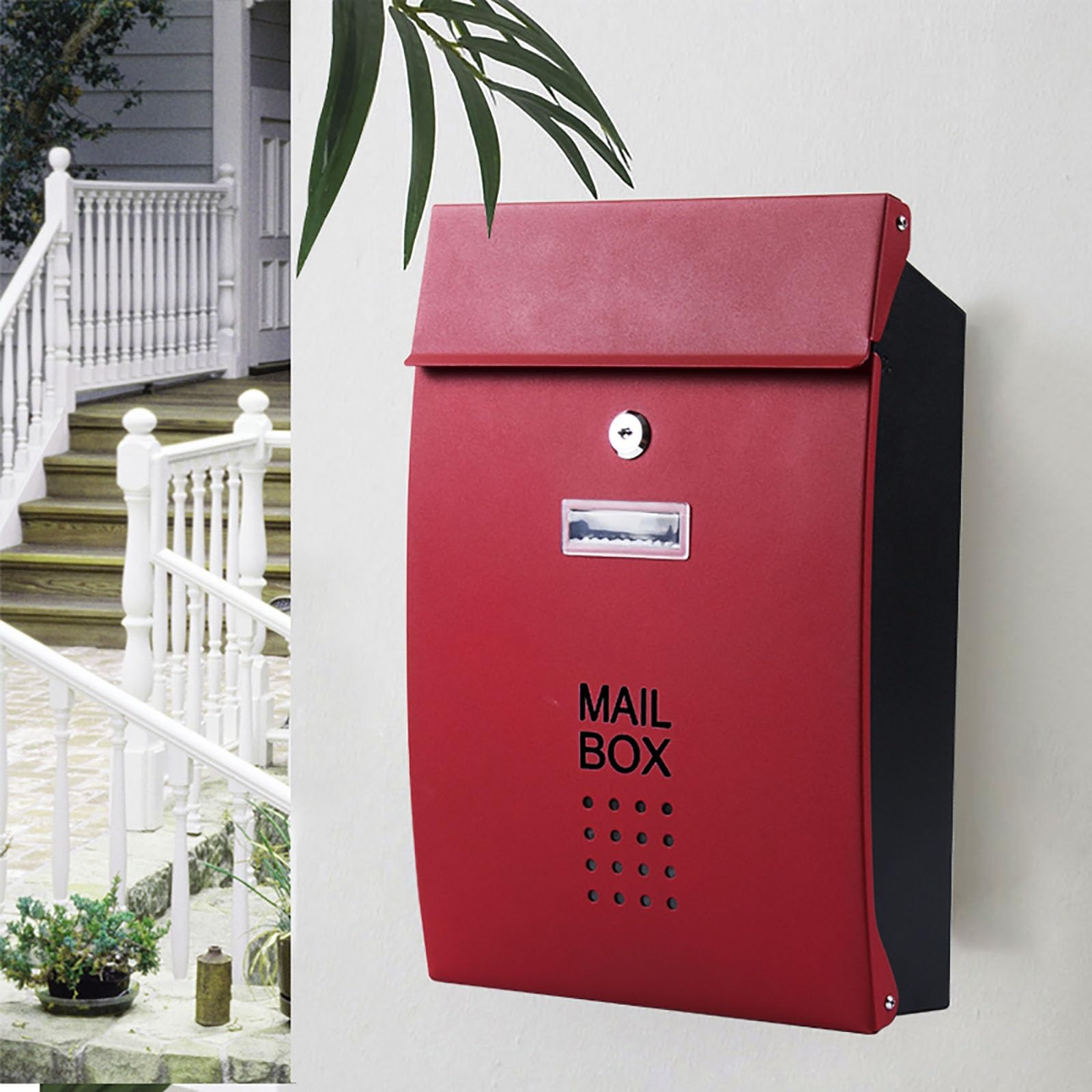 wall mailbox, Galvanized Sheet Metal Material, Windproof and Rainproof, Large Capacity, Suitable for Indoor and Outdoor Use(Red)