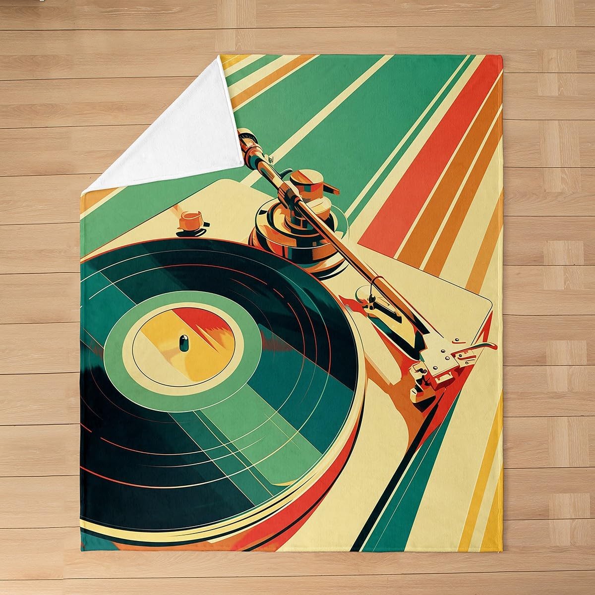 jejeloiu 83s Retro Vinyl Record Fuzzy Blanket Throw 50"x60" Music Notes Flannel Fleece Throw Blanket Music Player Vintage Music Bed Blanket Green Yellow Plush Blanket Flannel Fleece Throw Blanket