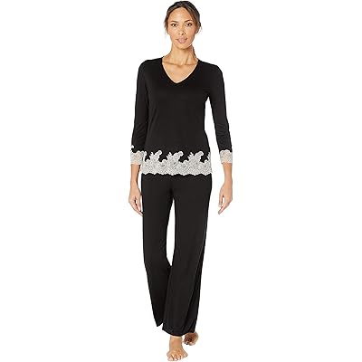 Natori Luxe Shangri-La Long Sleeve PJ Set black/cocoon lace