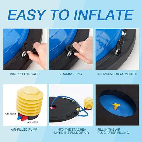 Miniatura 7 de Entrenador de media pelota de equilibrio, media pelota de ejercicio de yoga con bandas de resistencia y bomba de pie, entrenador de equilibrio para