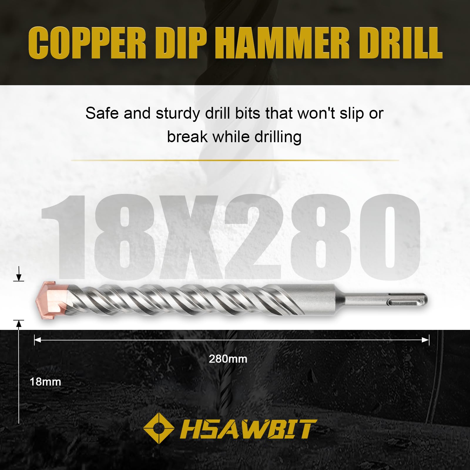 HSAWBIT 18mm x 280mm LONG SDS MASONRY DRILL BIT, TUNGSTEN CARBIDE TIP SDS PLUS SHANK, FOR WALL STONE CONCRETE BRICK - Image 2