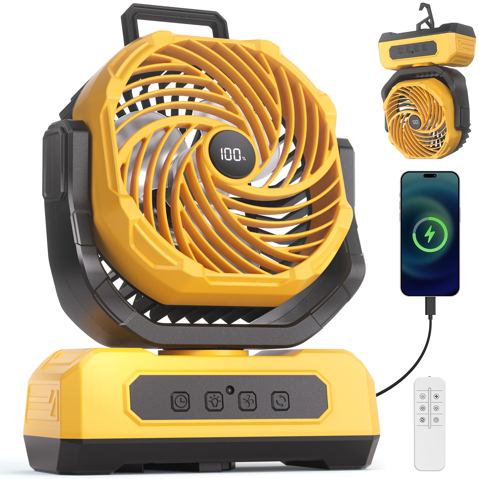 Ventilatore da campeggio portatile da 30000 mAh con lanterna RGB, alimentato a batteria ricaricabile, display a LED oscillante a 4 velocità del vento, timer con telecomando, tenda da spiaggia, ventole