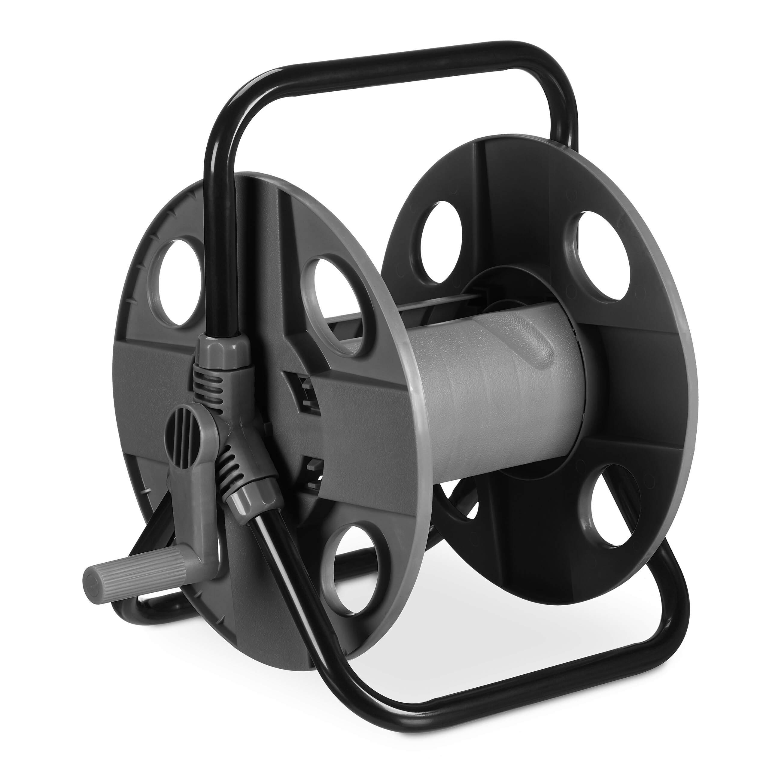 Relaxdays Dévidoir de Tuyau, pour 30 m 1/2", Acier, Plastique, Support, HxLxP : 38 x 42 x 31 cm, Gris-Noir