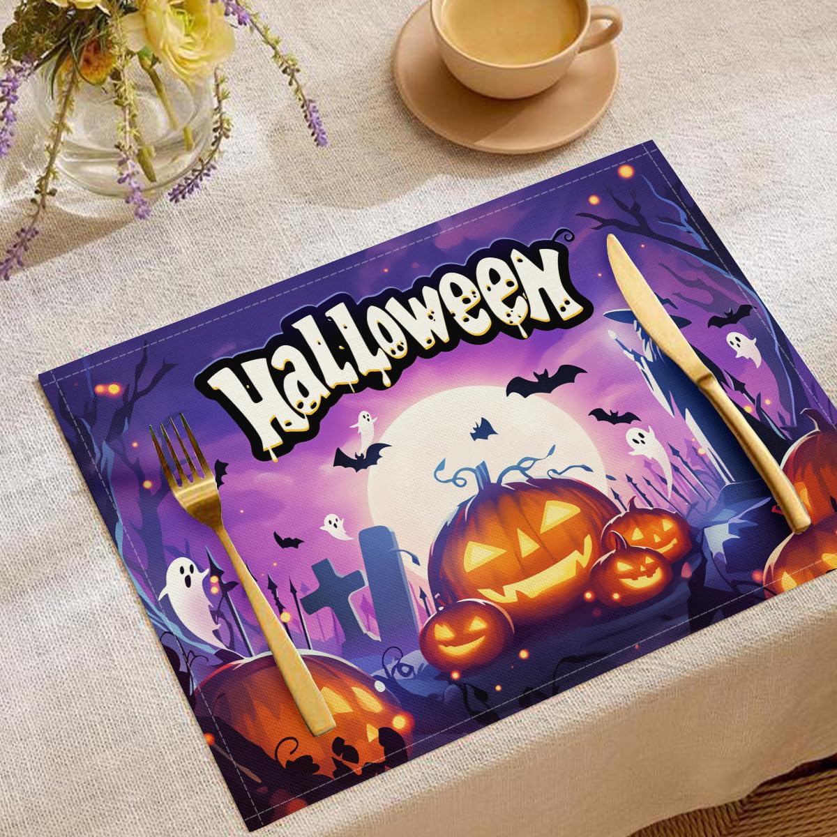 Set de table Halloween pour repas de fête en famille et salle à manger