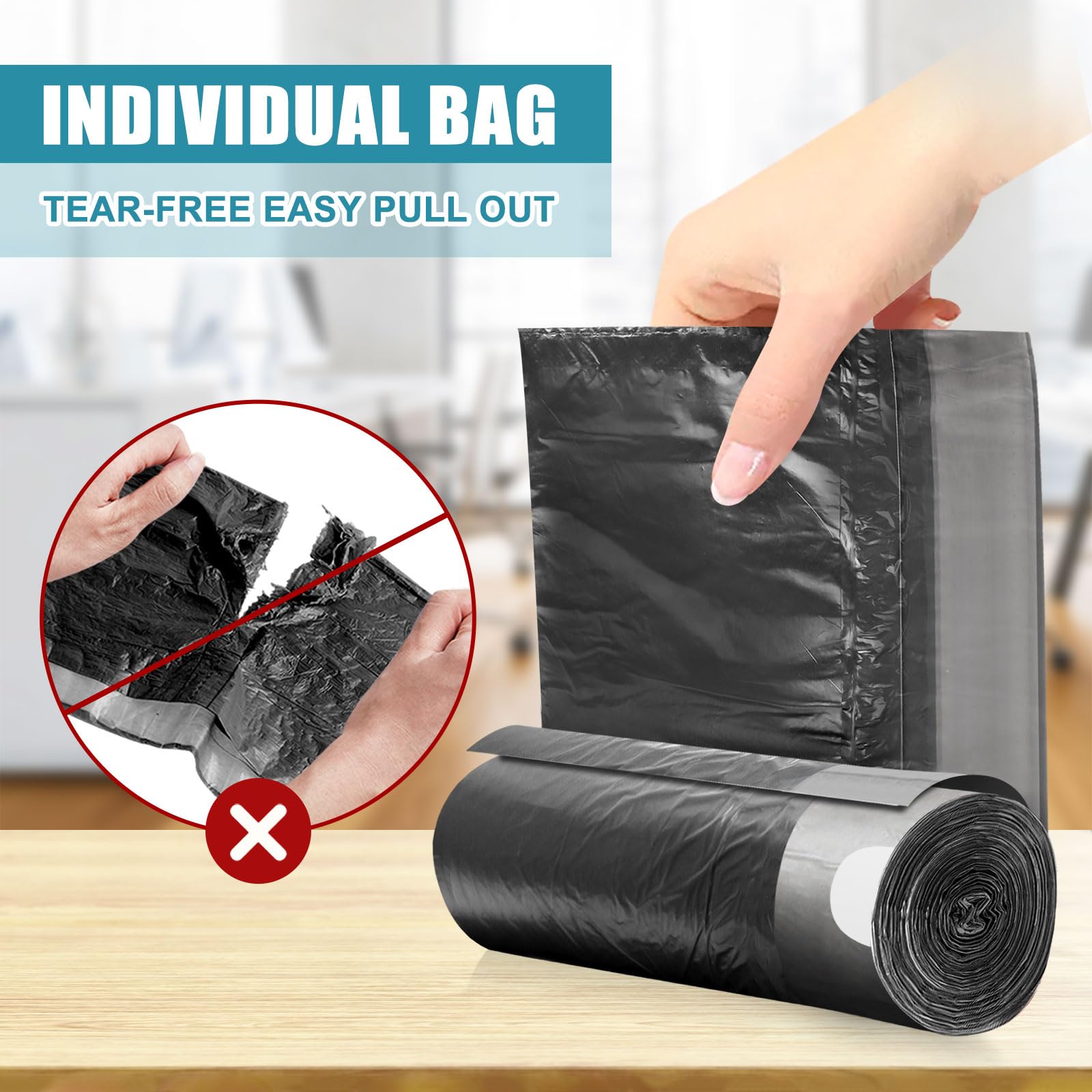 Bolsas de basura con cordón de 4 galones, biodegradables, negras, pequeñas, degradables, gruesas, bolsas de basura para baño, cocina, oficina, coche, 100 unidades