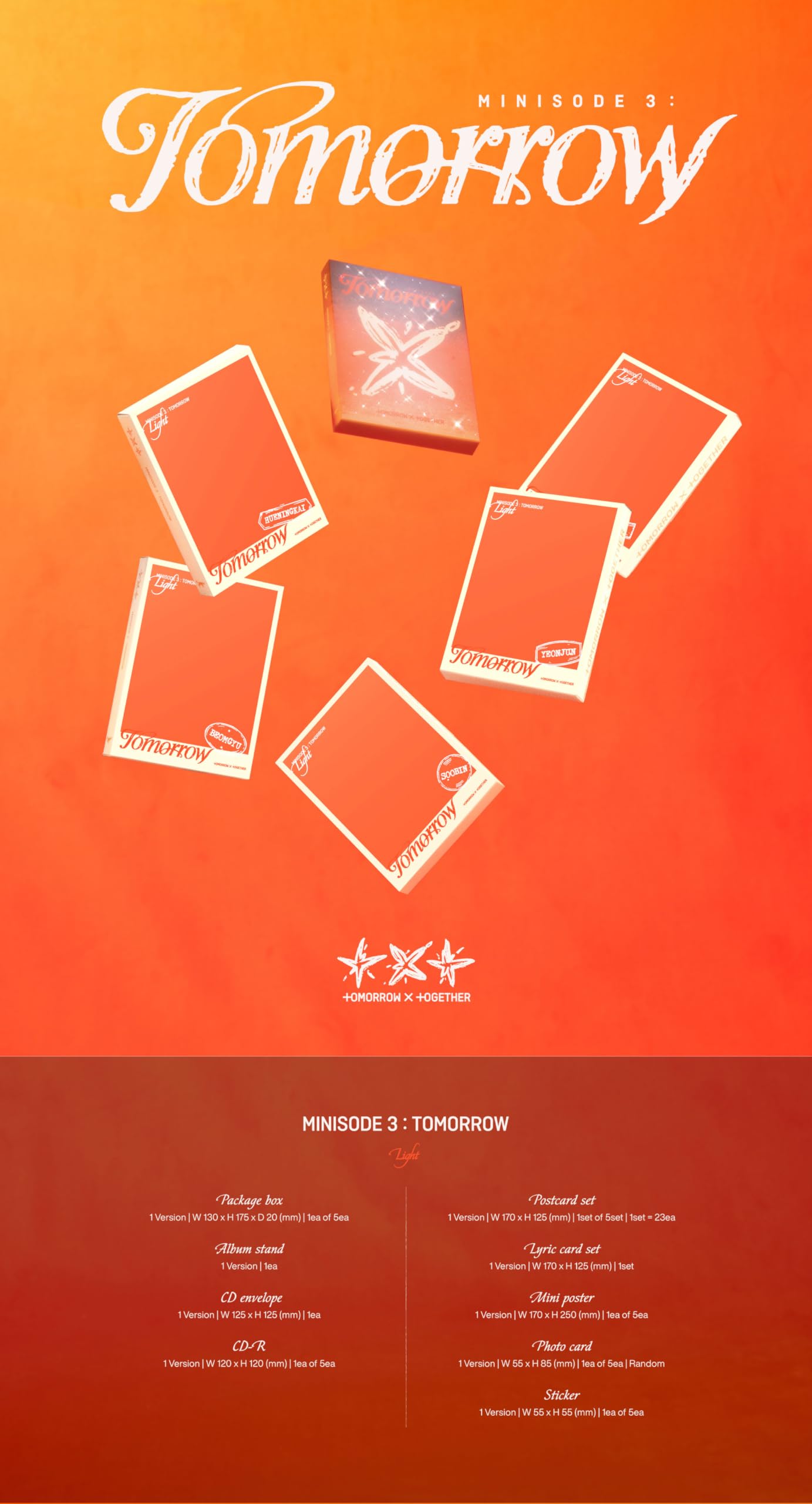 DREAMUS TXT minisode 3 : Tomorrow 6th Mini Album Contents+Sticker+Photocard+etc+Tracking Sealed Tomorrow X Together (Light 5 Version Set)