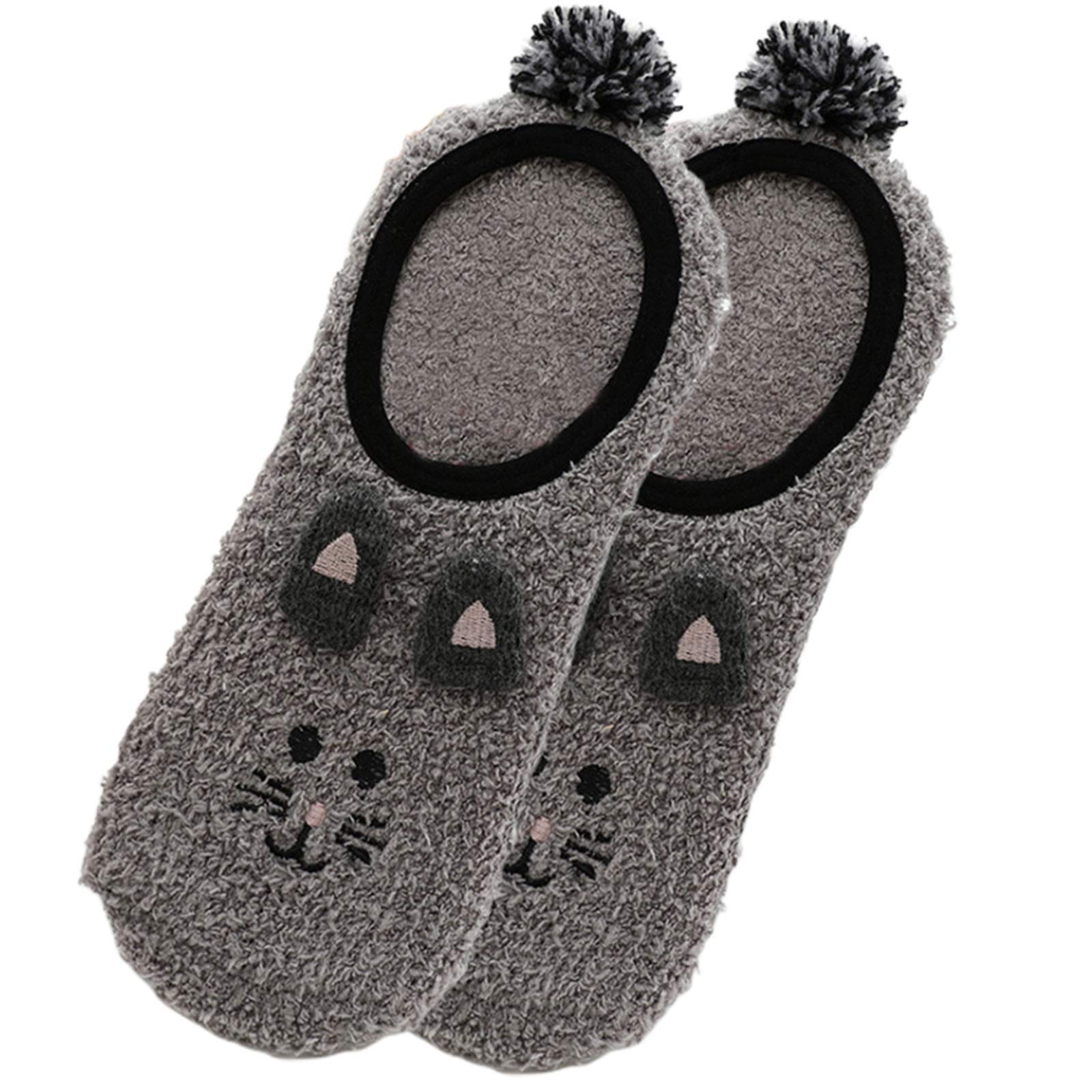 geneic 1Pair Women Winter Fuzzy Warm Slipper Floor Socks Cute Cartoon Animal Embroidery Coral Velvet Hoisery Footlet Sock Sleeping Warmer