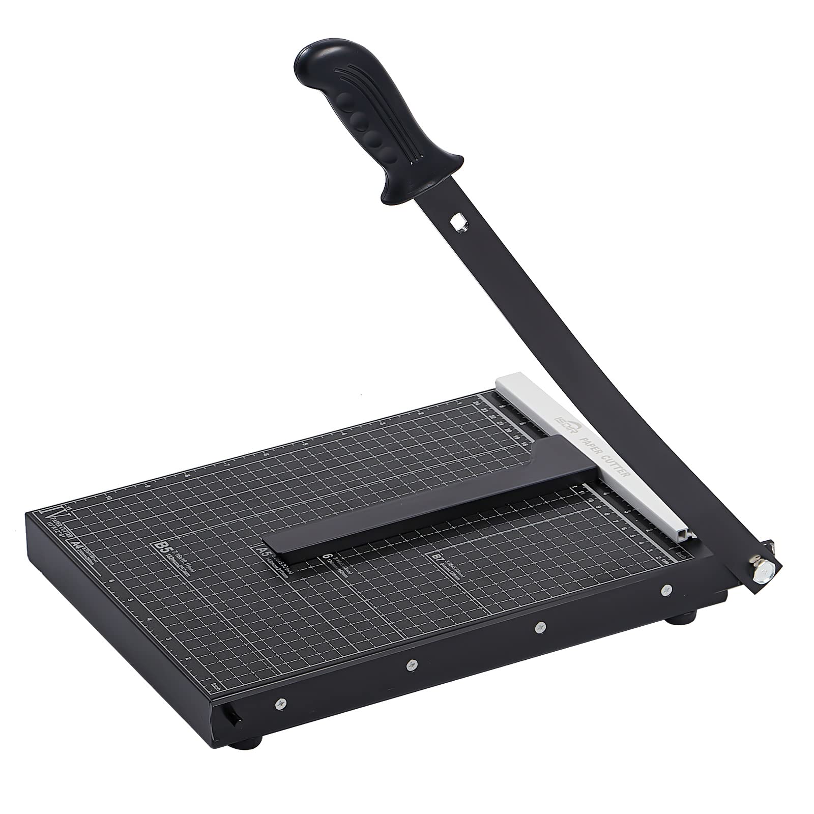Photo 1 of Used *** ISDIR Paper Cutter Guillotine, 12 Inch Paper Cutting Board, 12 Sheets Capacity, Heavy Duty Metal Base, Dual Paper Guide Bars, Professional Paper Cutter and Trimmer for Home, Office (12'' Black) 12'' Black2