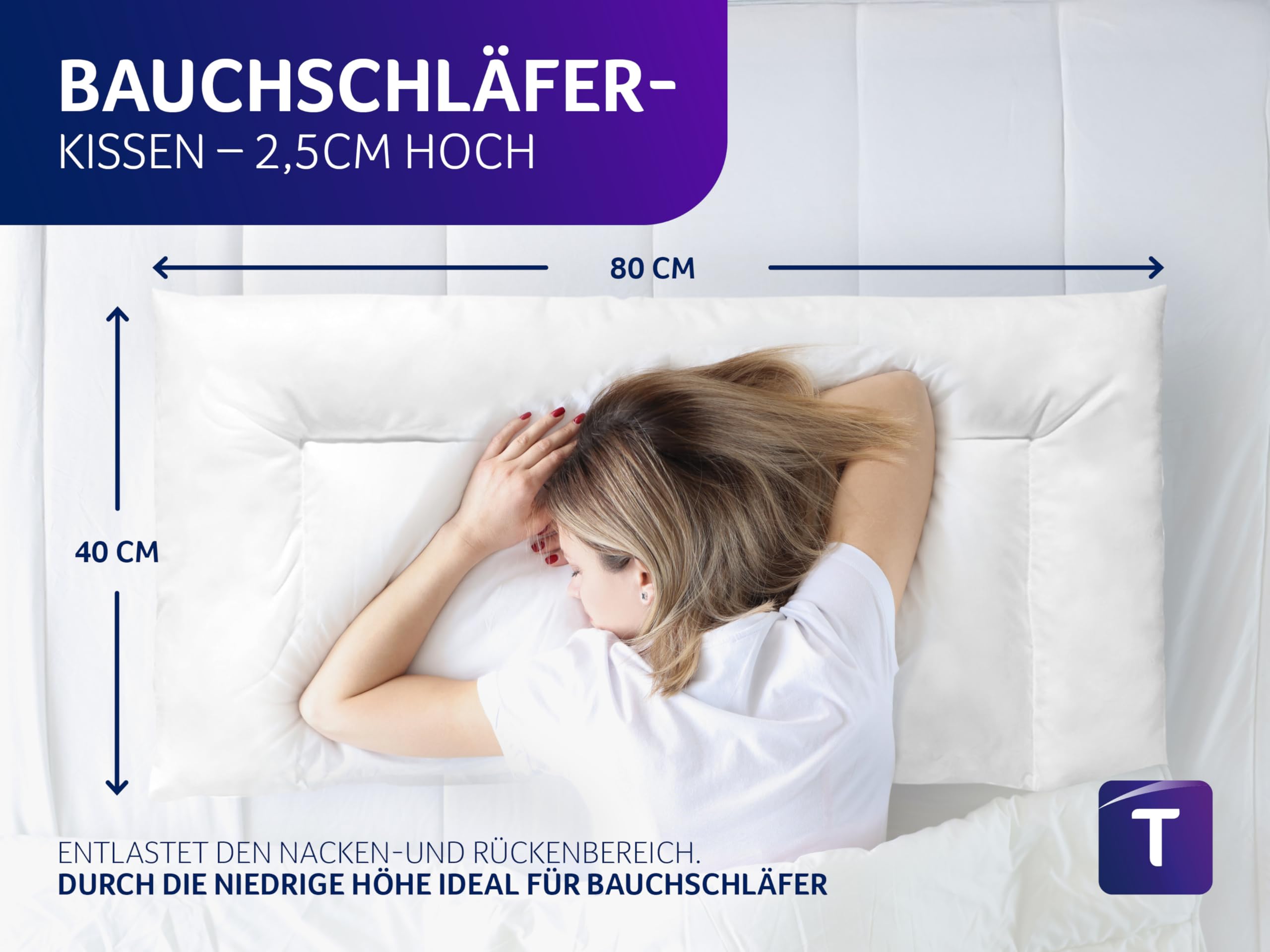 Traumnacht Komfort Bauchschläferkissen mit Bezug aus Baumwollmischgewebe, 40 x 80 cm, Öko-Tex zertifiziert, entwickelt in Deutschland Küche, Haushalt & Wohnen