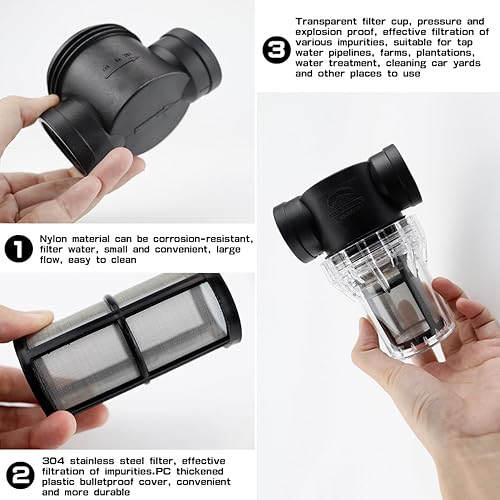 Miniatura 10 de Filtro de filtro de bomba de agua de 1 pulgada para estanque de jardín, filtro de malla en línea, filtro de tubería alta para RV, jardinería al aire