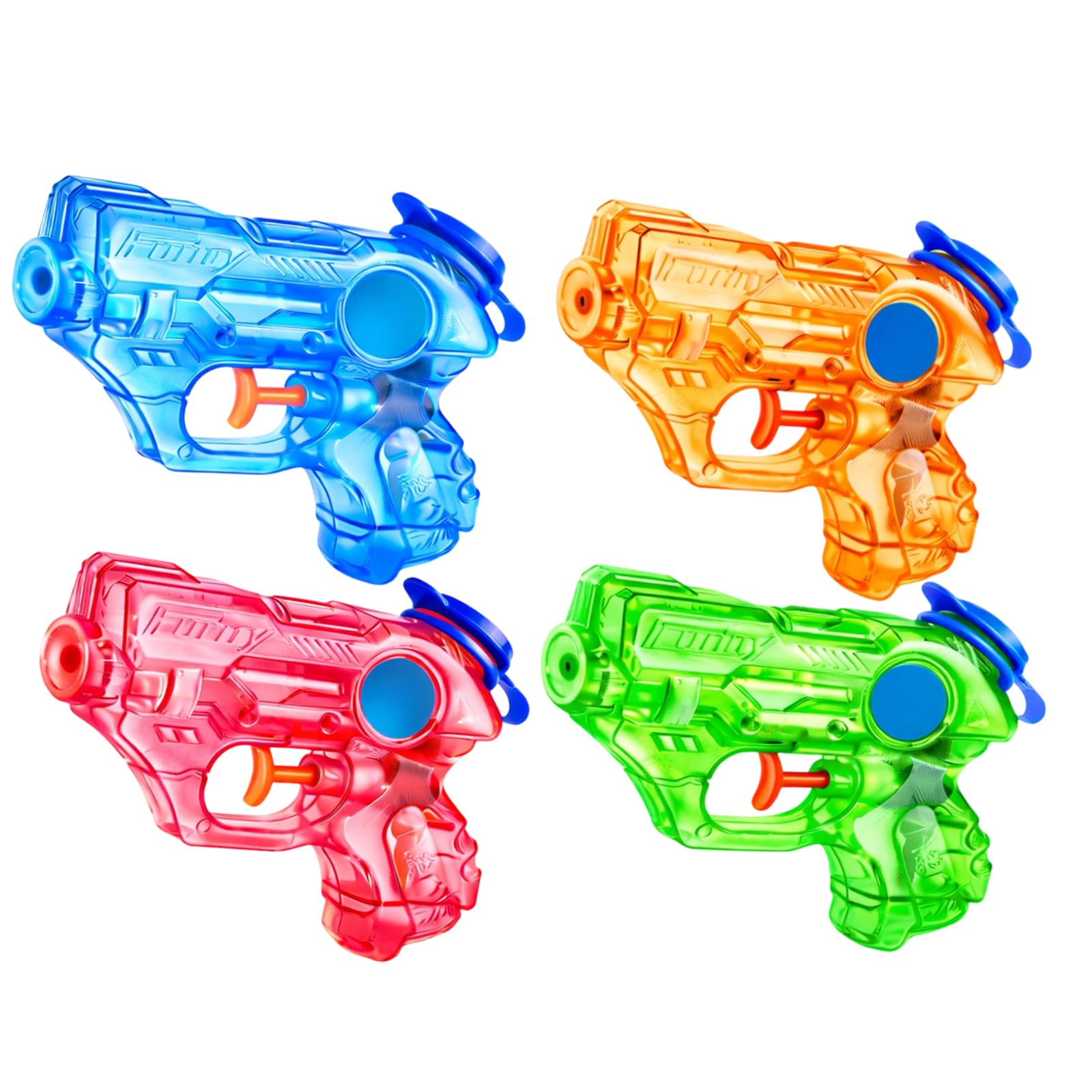 KhgFov Mini Water Gun, Water Pistol, 4-Piece Set in Red Yellow Blue Green Colours Outdoor Water for Summer Fun, Ideal for Pool Parties Garden Games and Beach Activities