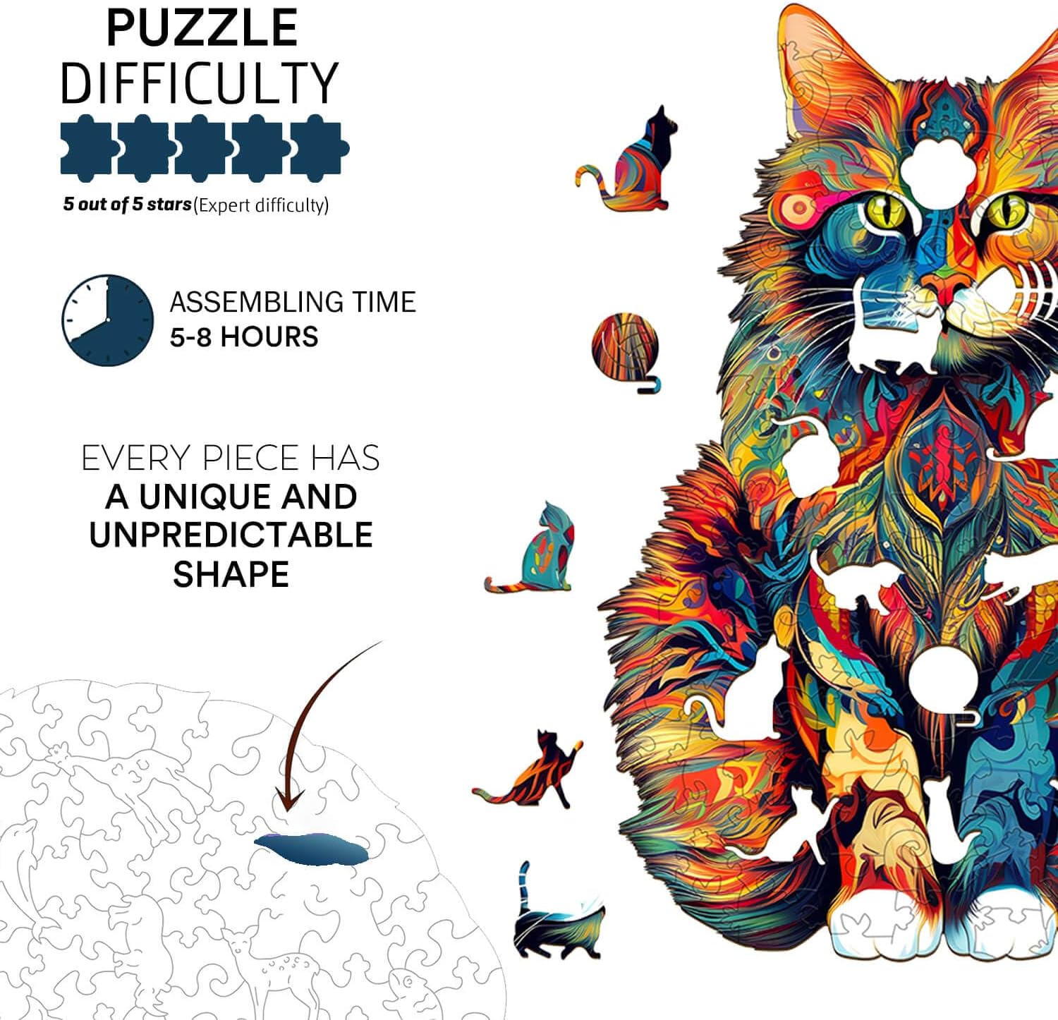 Jigfoxy Wooden Puzzles for Adults, Unique Animal Shape Wood Jigsaw Puzzles Gifts for Adults, Challenging Jigsaw Puzzle, Christmas Thanksgiving Gifts for Friends Family(XL-23.6 * 18.9in-620pcs)