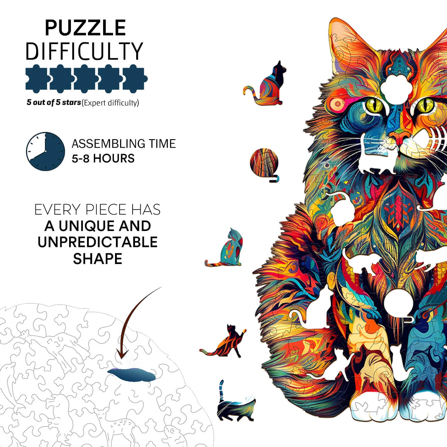 Jigfoxy Holzpuzzles für Erwachsene, einzigartige Tierform, Holzpuzzle, Geschenke für Erwachsene, herausforderndes Puzzle (XL - 59,9 x 48 cm, 620 Stück)