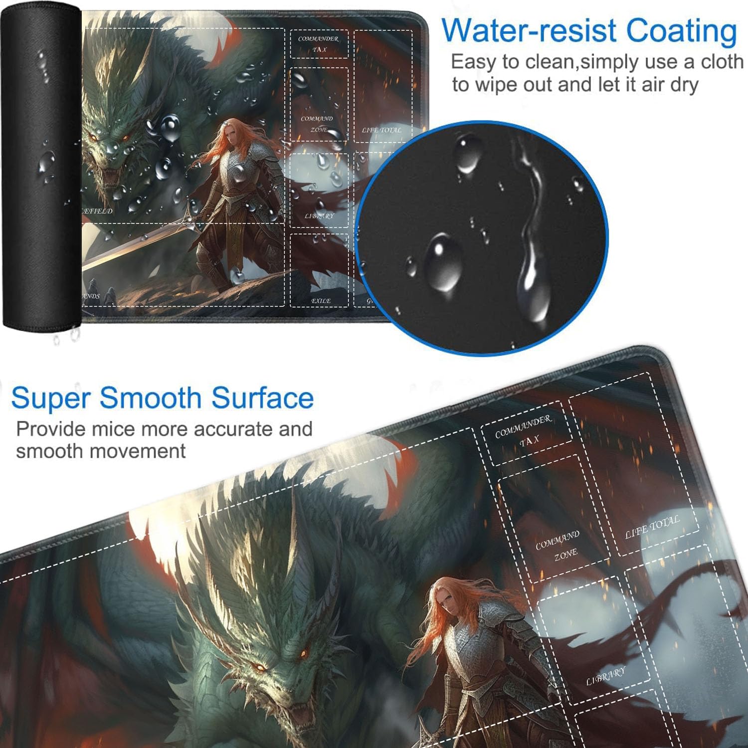 MTG Playmat Magic Card Tapis de jeu de cartes TCG et CCG avec sacs de rangement gratuits, taille 61 x 35,6 cm (sans zones, dragon 1