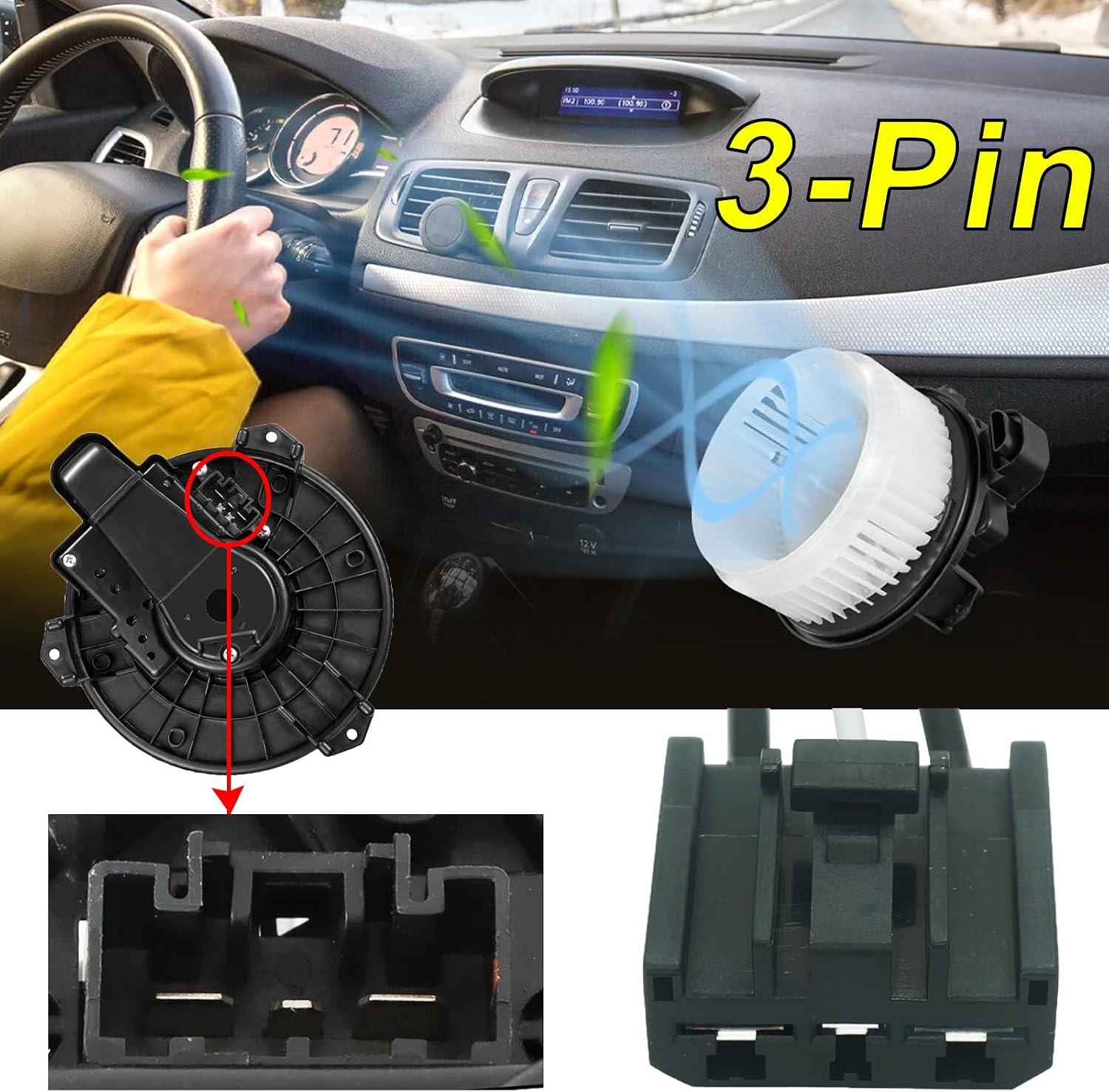 3 Pins A/C Heater Blower Motor Connector Wiring Harness Plug for Jeep Wrangler JK Ram 1500 2014-2018 Toyota Sienna 2011–2020 Replaced OE# 87103-0C051 700308 68232369AA