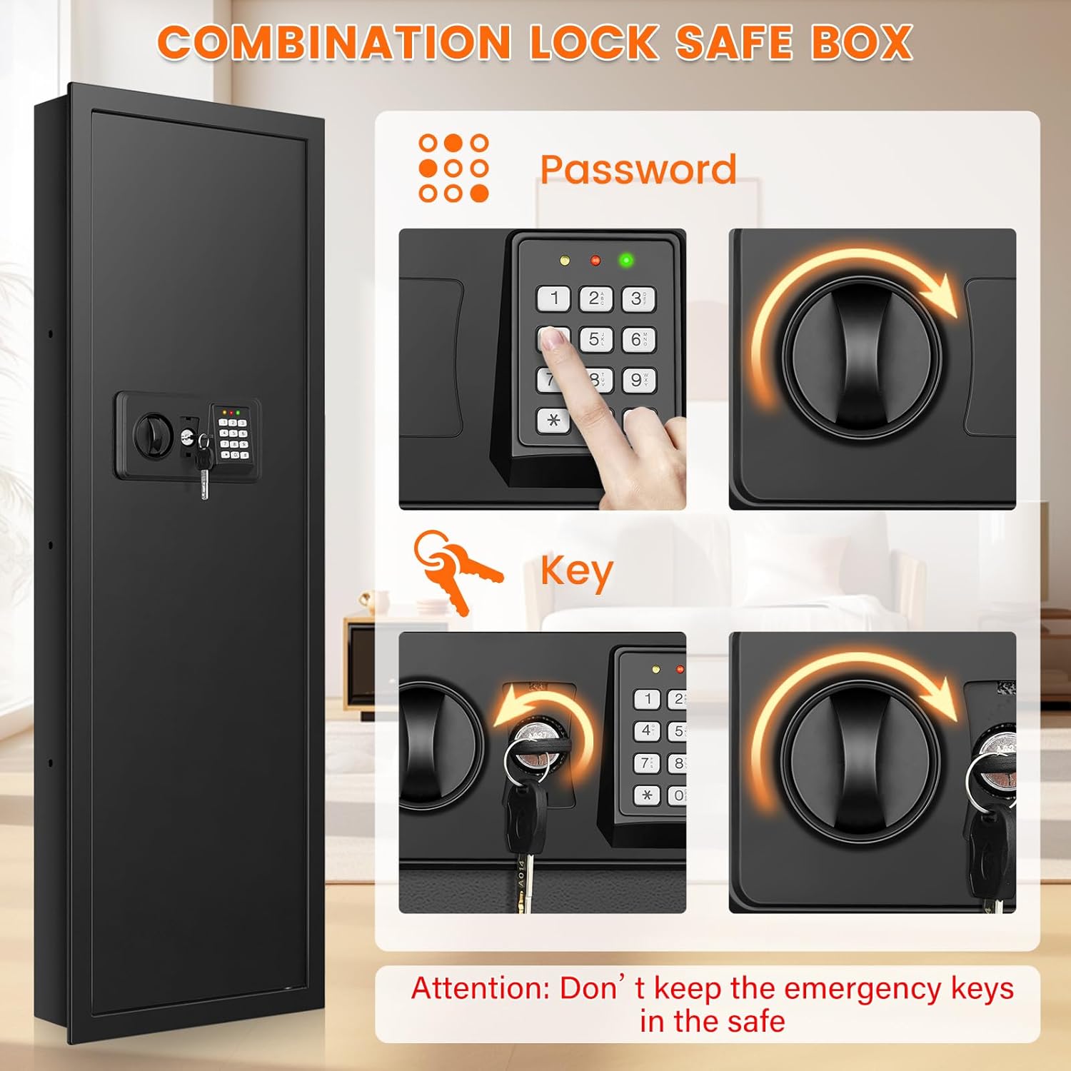 43.3" Tall Fireproof Wall Safes Between the Studs 16" Centers, Electronic Hidden Safe with Removable Shelf, Fireproof in Wall Safe for Money Jewelry Passport thumbnail