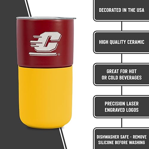 Miniatura 591 de Rico Industries NCAA Miami of Ohio Redhawks - Vaso de cerámica de 16 onzas con agarre de silicona, grabado láser profundo, diseño de color negro