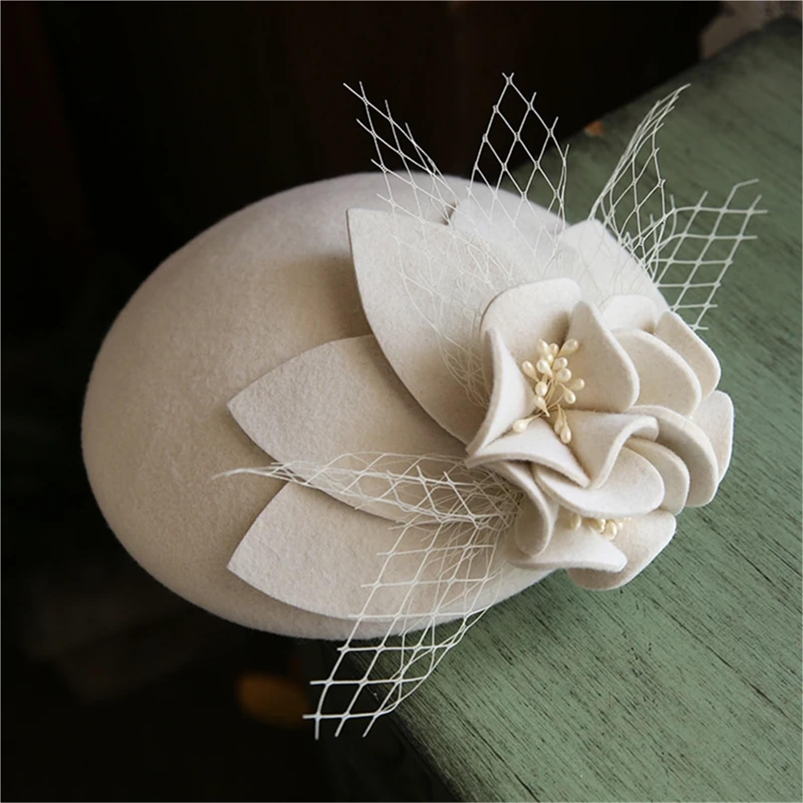 Women Wool Hat, Photography Fascinator Flower Hat，Ladies’ Cocktail Tea Party Headwear for Autumn Winter