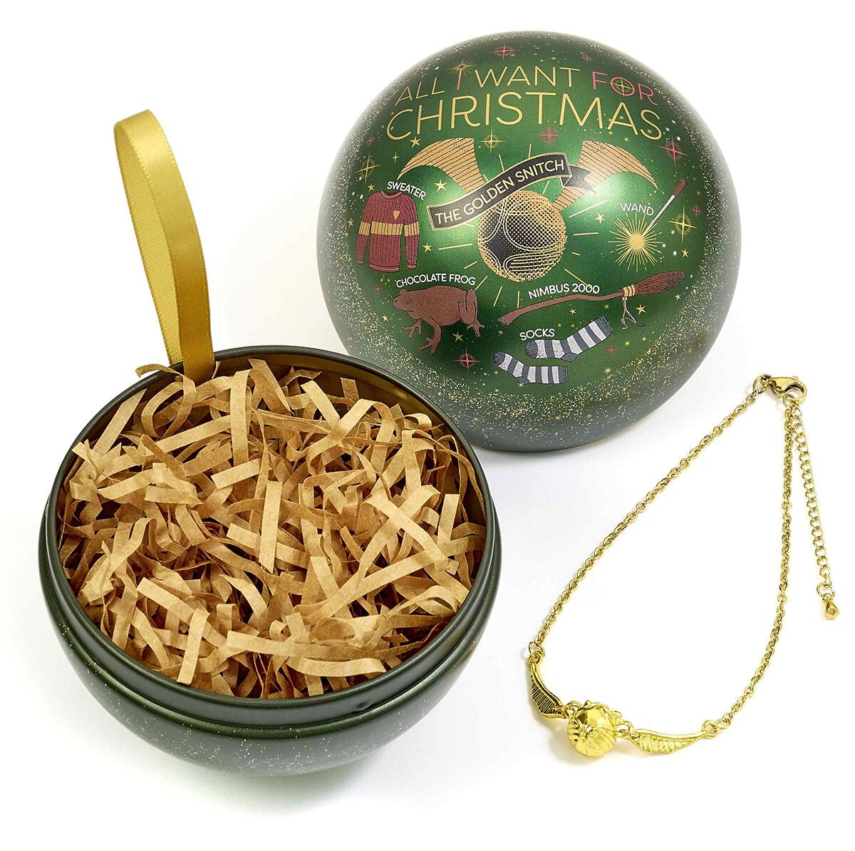 Harry Potter Official All I want for Christmas Bauble with Golden Snitch Bracelet