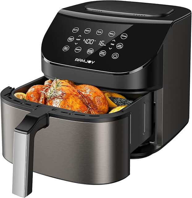 Air Fryer 6.8 Quarts, 10-in-1 Functions, Air Fry, Roast, Bake, Broil, De...