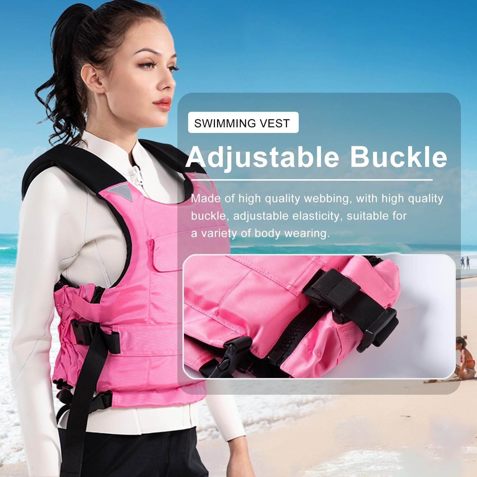 Veste de Surf avec Fermeture Éclair et Ceinture Réglable | Veste de Surf avec Sangle de Sécurité for Kayak, Surf, Pêche, Sports de Pagaie