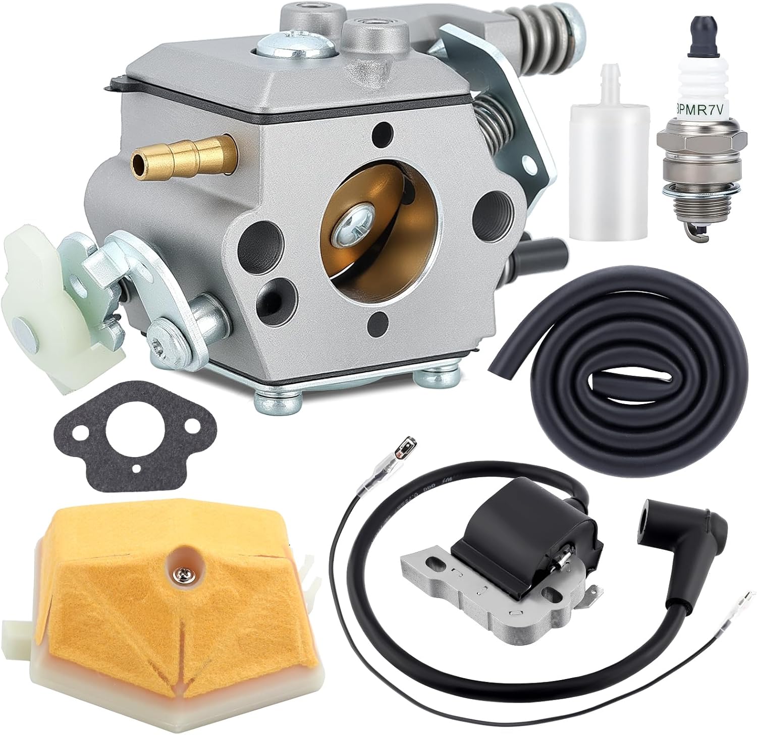 Hipa 55 51 Rancher Carburetor Ignition Coil Air Filter Kit for Husq Rancher 51 55 50 Chainsaw Parts Replace WT-170-1 503281504 Carb 544018401 Coil 5503608301 Air Filter Rebuild Kit