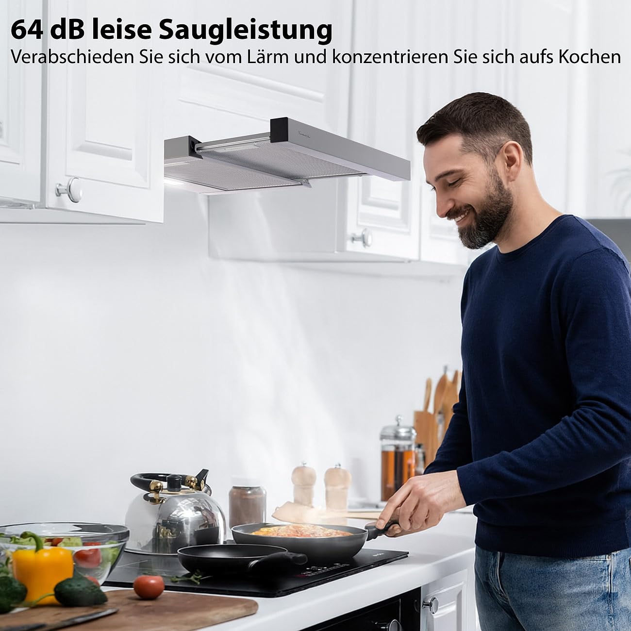 Rosenstein & Söhne Abzugshaube Flachschirm-Dunstabzugshaube Umluft 350m³/Std. silber